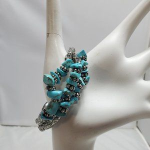 Ruff Hewn Three Silverstone Turquoise Beaded Stretch Bracelet